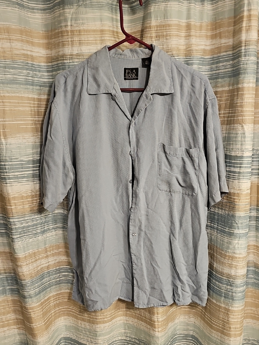 Jos A Bank Light Blue Short Sleeve Camp Collar 100% Silk Button-Down Shirt